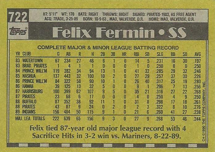 Felix Fermin  baseball card collectible - Main Image 2