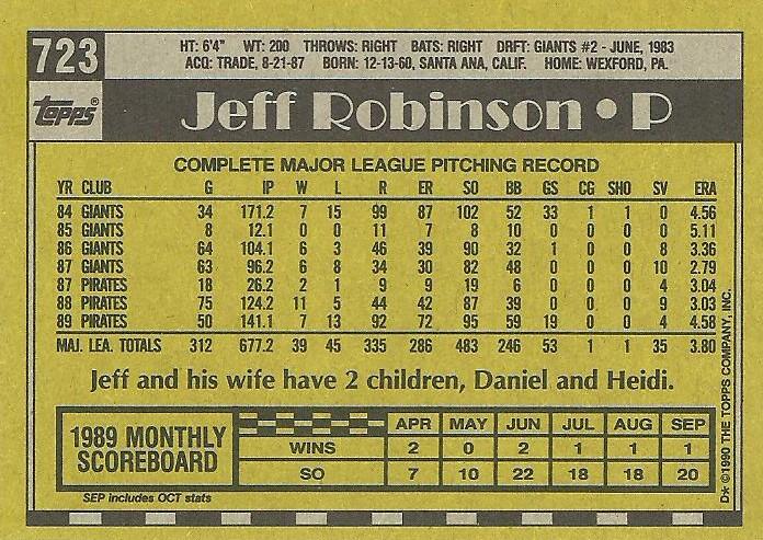 Jeff Robinson  baseball card collectible - Main Image 2