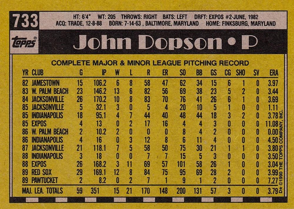 John Dopson  baseball card collectible - Main Image 2