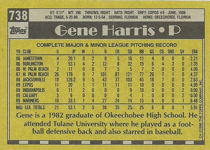 Gene Harris  baseball card collectible - Main Image 2