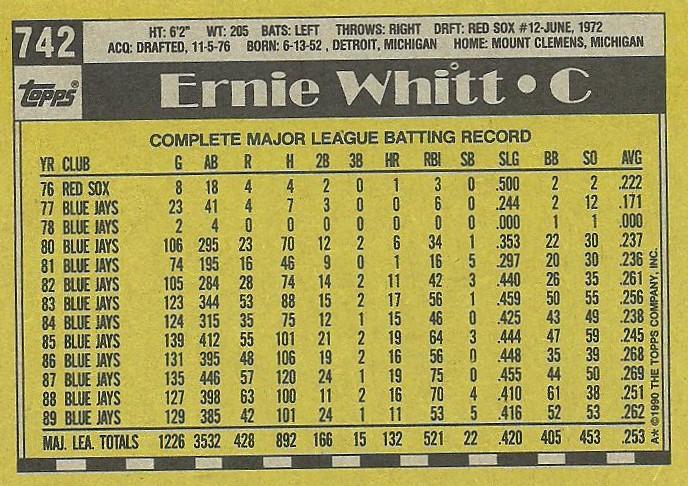 Ernie Whitt  baseball card collectible - Main Image 2