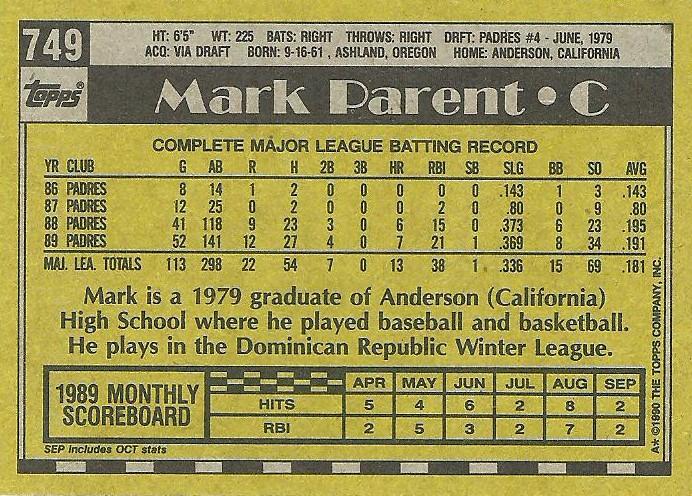 Mark Parent  baseball card collectible - Main Image 2