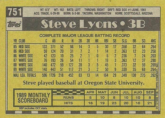 Steve Lyons  baseball card collectible - Main Image 2