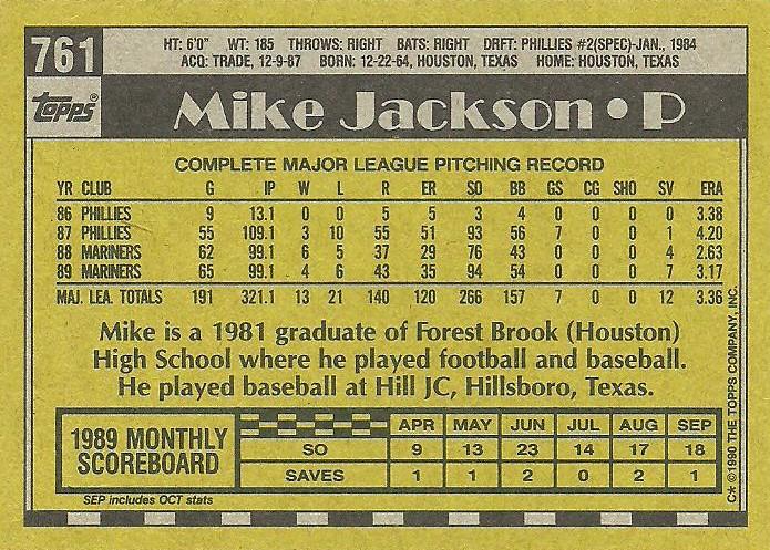 Mike Jackson  baseball card collectible - Main Image 2