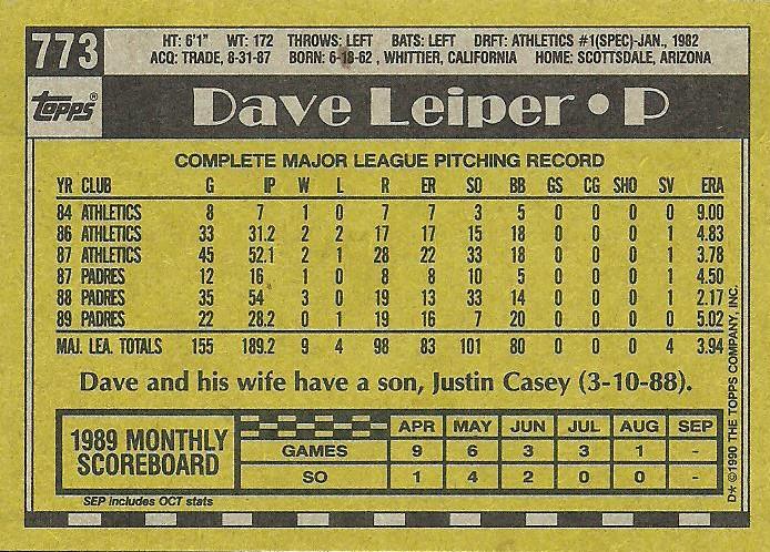 Dave Leiper  baseball card collectible - Main Image 2