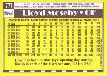 Lloyd Moseby  baseball card collectible - Main Image 2