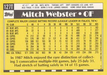 Mitch Webster  baseball card collectible - Main Image 2