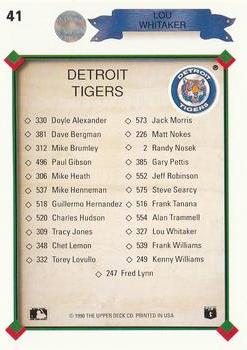 Lou Whitaker  baseball card collectible - Main Image 2