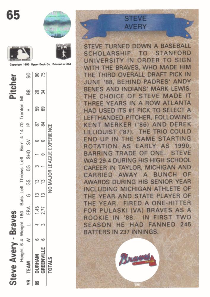 Steve Avery  baseball card collectible - Main Image 2