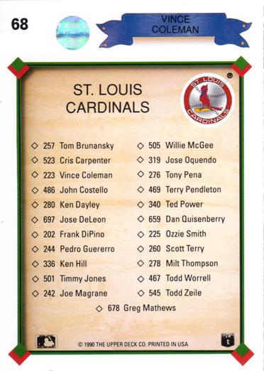 Vince Coleman  baseball card collectible - Main Image 2