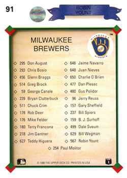 Robin Yount  baseball card collectible - Main Image 2