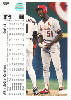 Willie McGee  baseball card collectible - Main Image 2