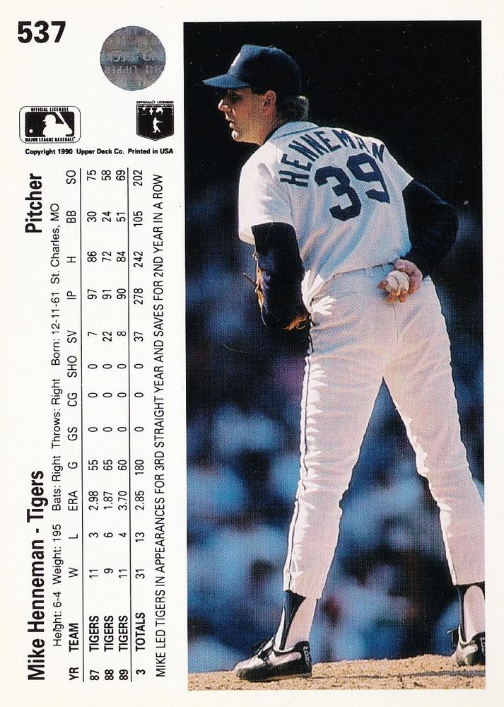 Mike Henneman  baseball card collectible - Main Image 2