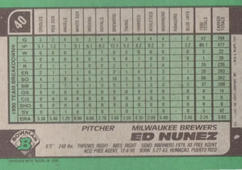 Ed Nunez  baseball card collectible - Main Image 2