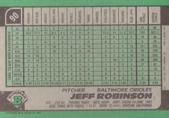 Jeff Robinson  baseball card collectible - Main Image 2