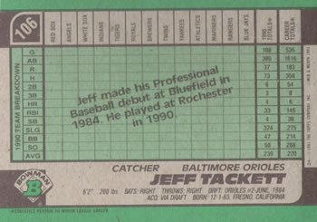 Jeff Tackett  baseball card collectible - Main Image 2