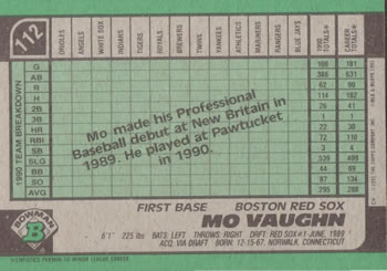 Mo Vaughn  baseball card collectible - Main Image 2