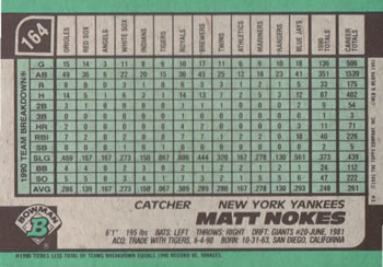 Matt Nokes  baseball card collectible - Main Image 2