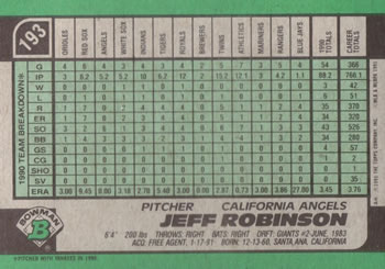 Jeff Robinson  baseball card collectible - Main Image 2