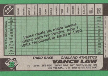 Vance Law  baseball card collectible - Main Image 2