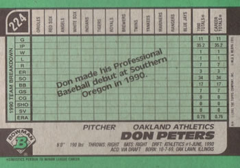 Don Peters  baseball card collectible - Main Image 2