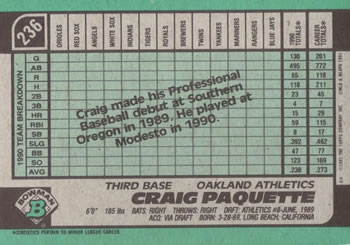 Craig Paquette  baseball card collectible - Main Image 2