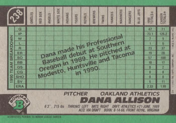 Dana Allison  baseball card collectible - Main Image 2