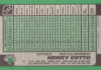 Henry Cotto  baseball card collectible - Main Image 2