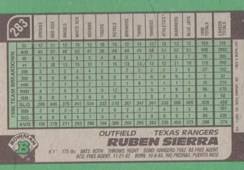 Ruben Sierra  baseball card collectible - Main Image 2