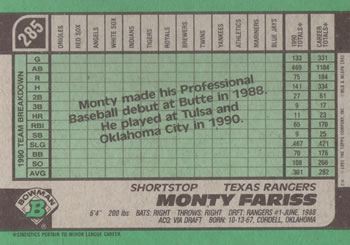 Monty Fariss  baseball card collectible - Main Image 2