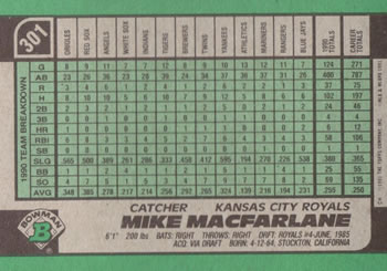 Mike Macfarlane  baseball card collectible - Main Image 2