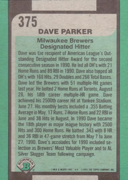 Dave Parker  baseball card collectible - Main Image 2