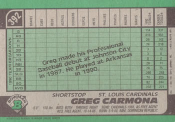 Greg Carmona  baseball card collectible - Main Image 2