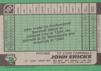 John Ericks  baseball card collectible - Main Image 2