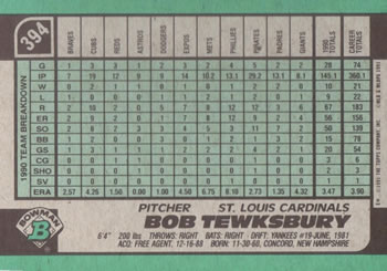 Bob Tewksbury  baseball card collectible - Main Image 2