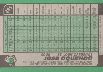 Jose Oquendo  baseball card collectible - Main Image 2