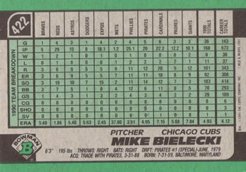 Mike Bielecki  baseball card collectible - Main Image 2