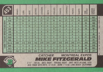 Mike Fitzgerald  baseball card collectible - Main Image 2