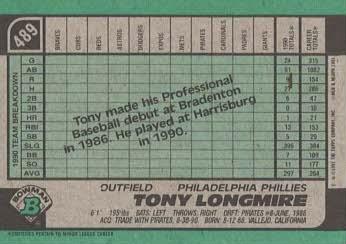 Tony Longmire  baseball card collectible - Main Image 2