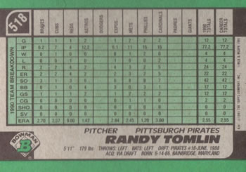 Randy Tomlin  baseball card collectible - Main Image 2