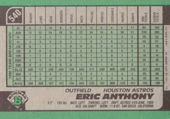 Eric Anthony  baseball card collectible - Main Image 2