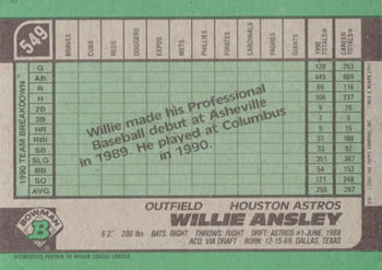 Willie Ansley  baseball card collectible - Main Image 2