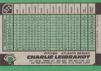 Charlie Leibrandt  baseball card collectible - Main Image 2