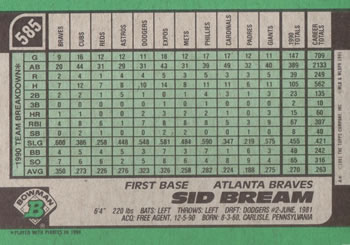 Sid Bream  baseball card collectible - Main Image 2