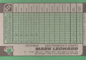 Mark Leonard  baseball card collectible - Main Image 2