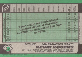 Kevin Rogers  baseball card collectible - Main Image 2