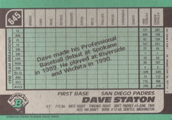 Dave Staton  baseball card collectible - Main Image 2