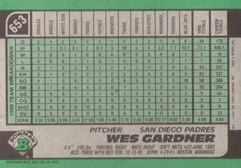 Wes Gardner  baseball card collectible - Main Image 2