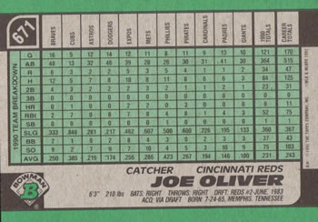 Joe Oliver  baseball card collectible - Main Image 2