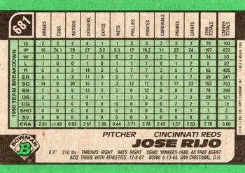 Jose Rijo  baseball card collectible - Main Image 2